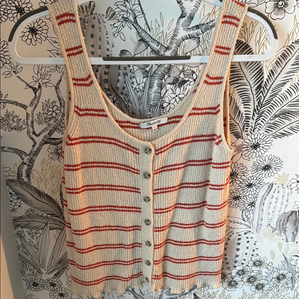 Madewell Rust and White Ribbed Tank Top